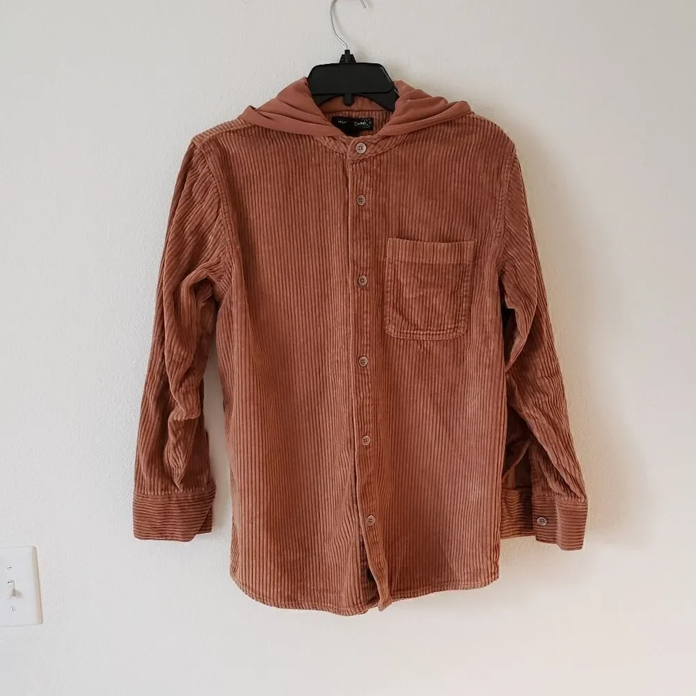 Treasure & Bond Corduroy Button Front Hoodie (Big Boys) Brown Dijon/XL